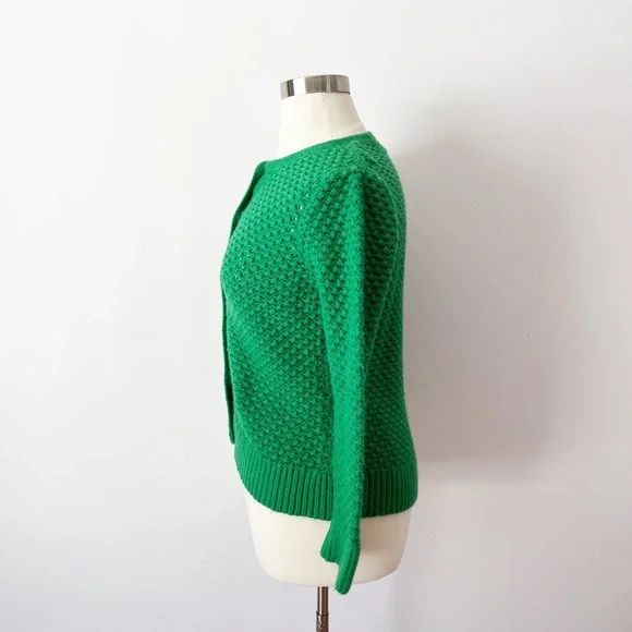 L.L. Bean Cardigan Kelly Green Wool Angora Blend Popcorn Knit Button Front XL - Picture 3 of 6